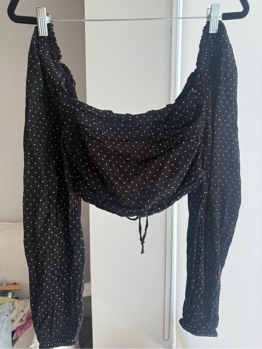 Tularosa Black Polka Dot Puff Sleeve Crop Top